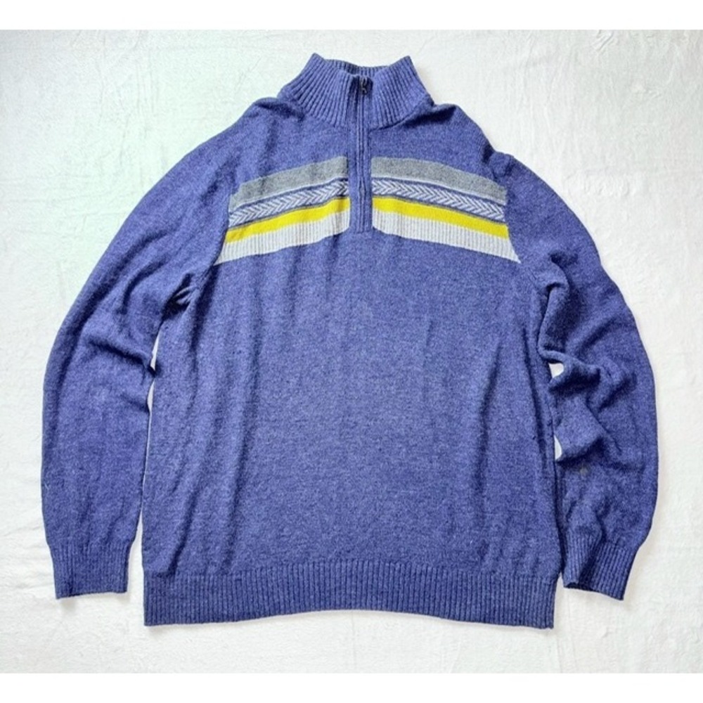 Banana Republic Mens XL Wool Blend Blue Heathered Fair Isle Quarter‎ Zip Sweater